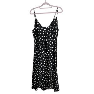Eloquii Black w/ White Hearts Sleeveless Satin Draped Neckline Max Dress Size 14